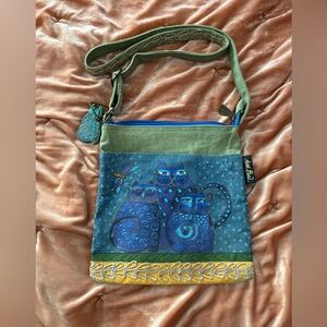Laurel Burch Cat Crossbody Purse Roomy Travel Cafe Bag School Work Play Fun Meow